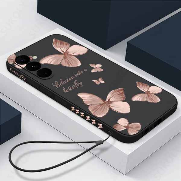 Butterfly Pattern Hand Lanyard CaseSoft Silicone Phone Cover